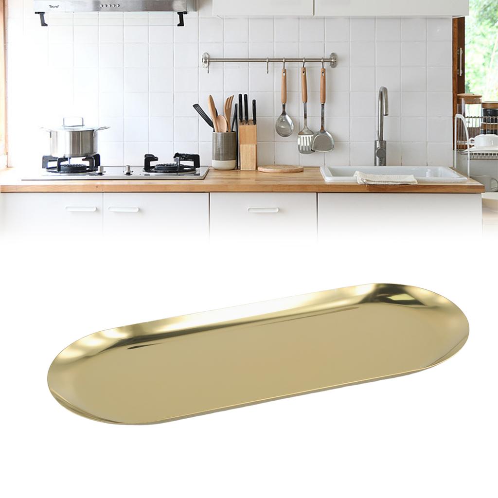 Multi-function Tray Oval Stainless Steel Storage Tray Tea Fruit Tray Cosmetics Jewelry Tray 18cm/23cm/30.3cm High Quality Gold