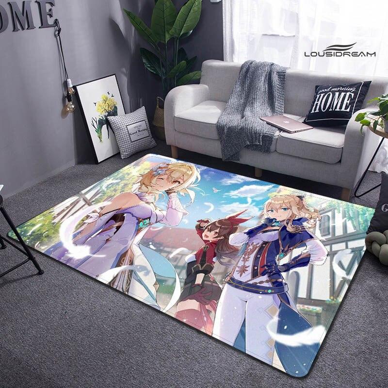Genshin Spiel Cartoon Druck Teppich Wohnzimmer Schlafzimmer Teppich rutschfeste Fußmatte Kinderspielzimmer Teppich Fotografie Requisiten