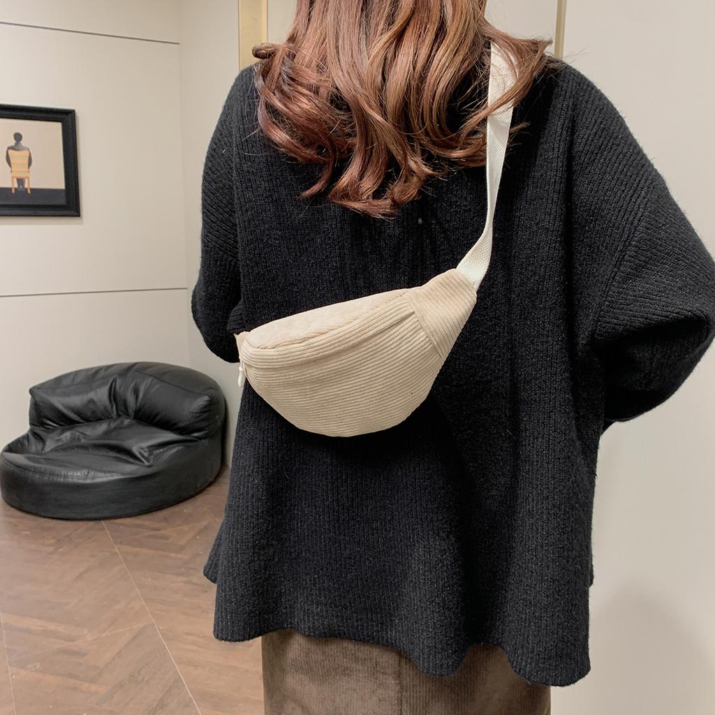 Casual Corduroy Belt Bags for Women Fashion Fanny Pack Female Banana Waist Bag Hip Purse Shoulder Crossbody Chest Bag Pocket