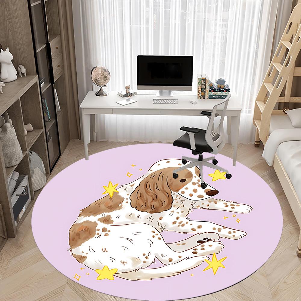 1pc Dog Stars Office Round Rug, Carpet for Office, Gaming, Lightweight Round Floor Mat yy260205071