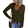 Womens Long Sleeve V Neck Button Casual Tops Ribbed Color Shirts