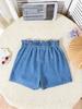 Girls' Fashionable & Versatile Lace-Trimmed Faux-Denim Shorts (Summer Style)