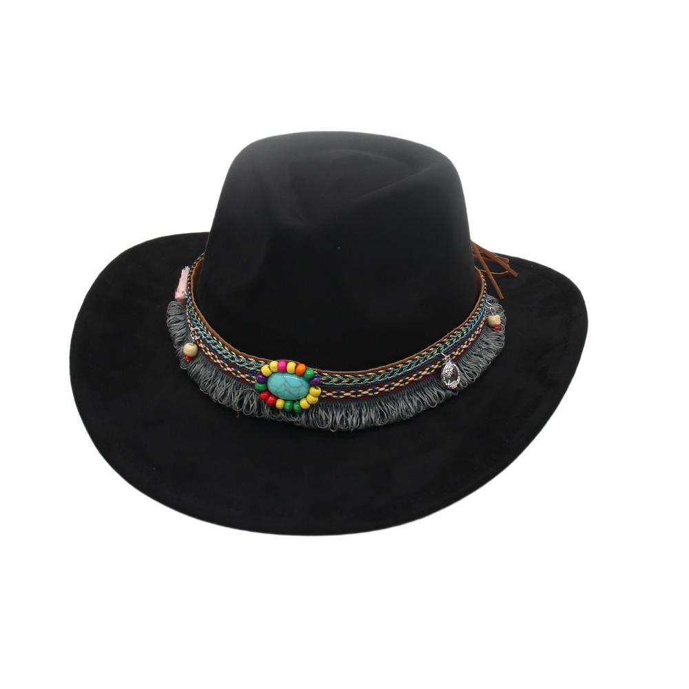 Ethnic Style Accessories Upturned Edge Felt Cowboy Hat Ethnic Style Suede Performance Dance Jazz Top Hat