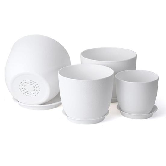 Flower Pot with Saucer Plastic Plant Pot with Drainage Holes Modern Decorative Planter