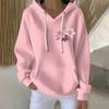 Women's Loose And Comfortable Drawstring V-neck Long Sleeved Floral Print Hoodie