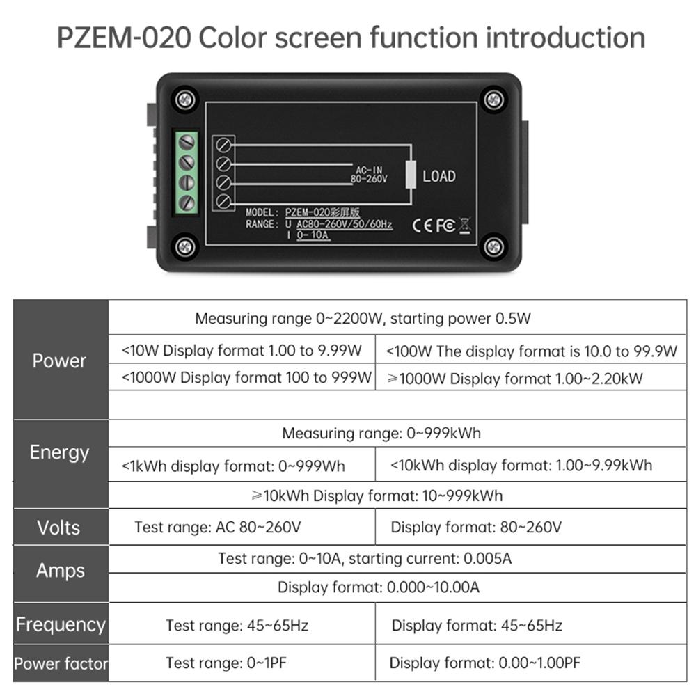 PZEM-020 Wattmeter Power Meter Voltmeter AC 80-260V Voltage 50-60HZ Power Analyzers LCD AC Electricity Meter 10A 2200W Detector