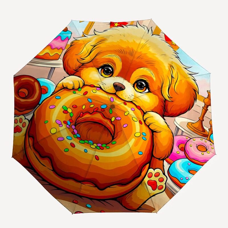 

1pc Donut Dog Auto-Fold Umbrella with One-Touch Open/Close - 8 Reinforced Ribs for Windproof Stability, yy251118247