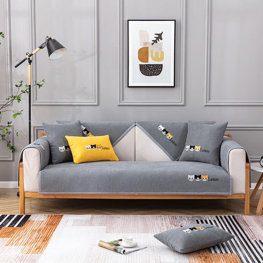 Chenille Sofa Cushion Kitten Four Seasons Universal Non-Slip Sofa Cover Nordic Simple Cushion Light Luxury Cover Towel
