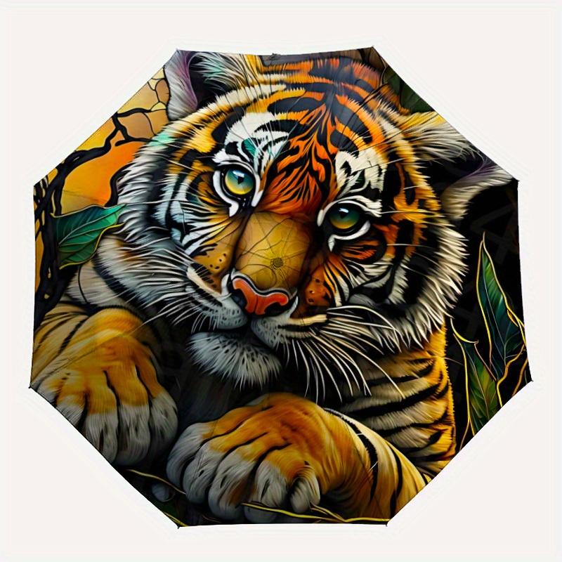 1pc Tiger Cub Automatic Open/close Umbrella, 8-Rib sturdy structure, Portable Travel Umbrella, Parties, Everyday Use, Outdoor Accessory, Art