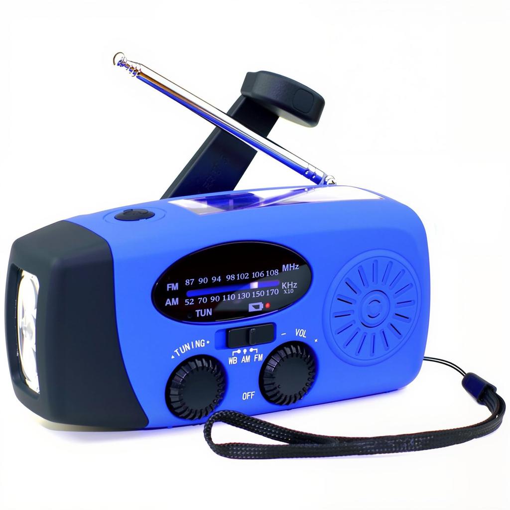 MASWATER Disaster Prevention Solar Portable Disaster USB Solar Hand Crank Smartphone Charging Large Capacity Blue Multi-function Radio, Flashlight,