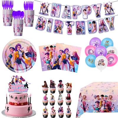 Dämonenjäger Geburtstagsfeier Einweg-Essensplatte Tischdecke Ballon-Banner Kuchen Dekoration KPOP Anime Feier Kollektion Babyparty