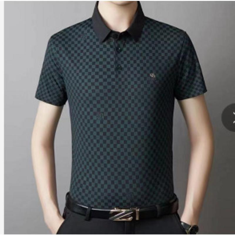 New Seamless Polo Shirt Summer Lapels Plaid Middle-Aged Fashion Fashion Short Sleeve