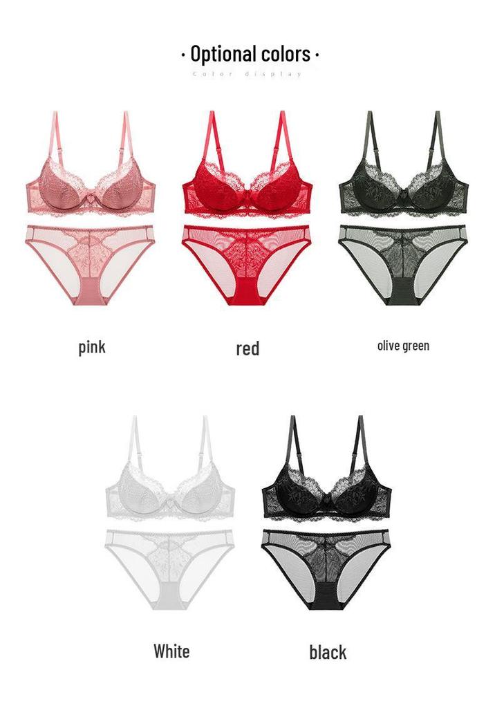 Breathable Lace Push-Up Bra Set: Underwire Support, Minimizing for Large, Lifting for Small Busts