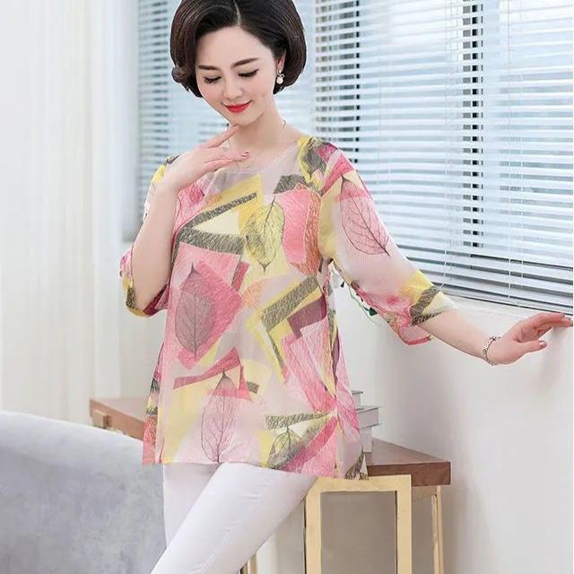 Ledinio šilko marginti trumpomis rankovėmis kvėpuojantys marškinėliai moterims vasarai, laisvi, didesnio dydžio moteriški viršutiniai drabužiai