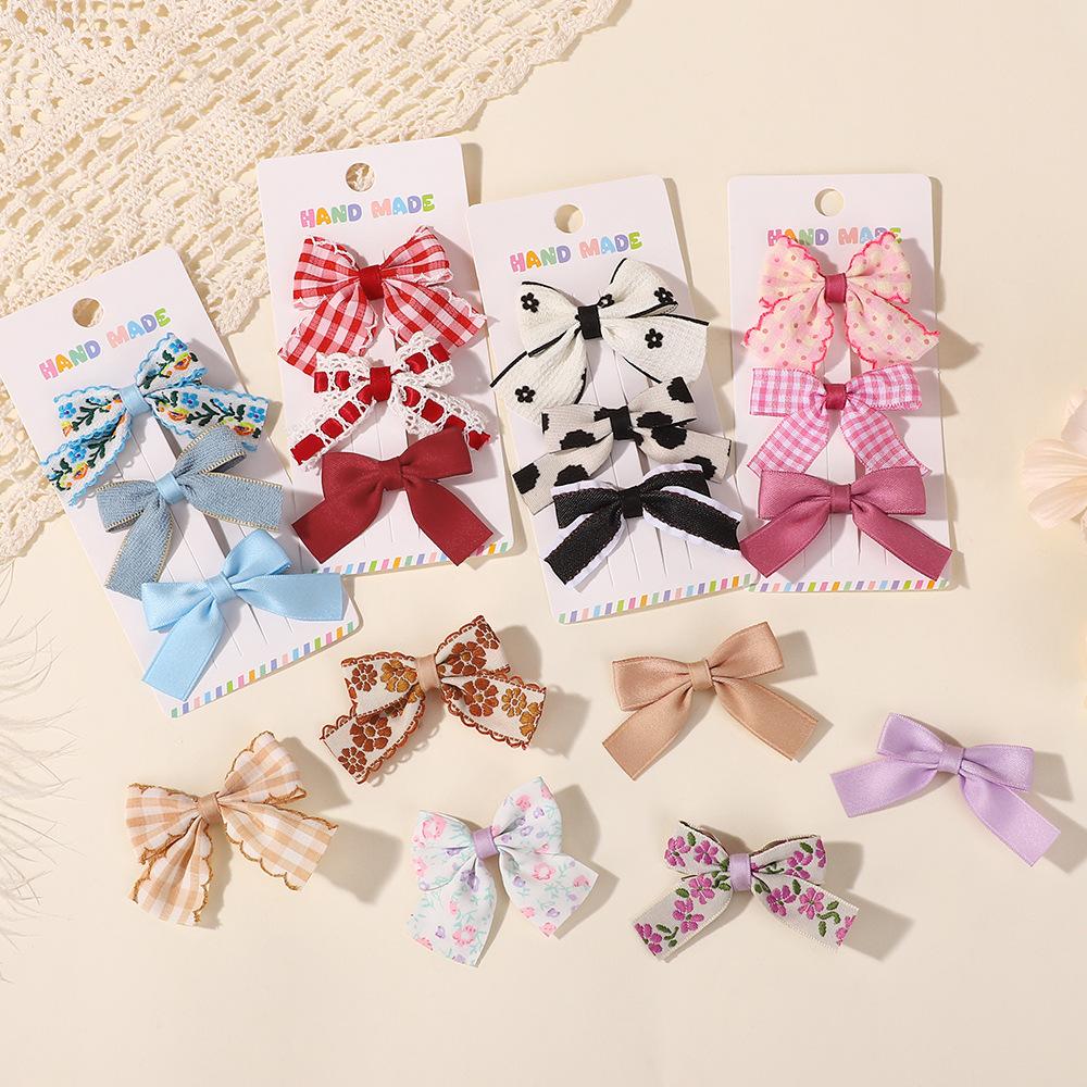 Children'S Bow Hairpin Set, Embroidered Handmade Full Package, Duck Bill Clip, Hair Accessories, Headdress 5205.