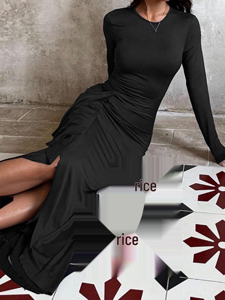 Women's Long Sleeve Ruffle Dress - Autumn Bridesmaid or Wedding Party Gown