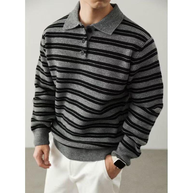 Retro Color Block Button Henley Men s Autumn Winter Loose Knit Polo 3XL