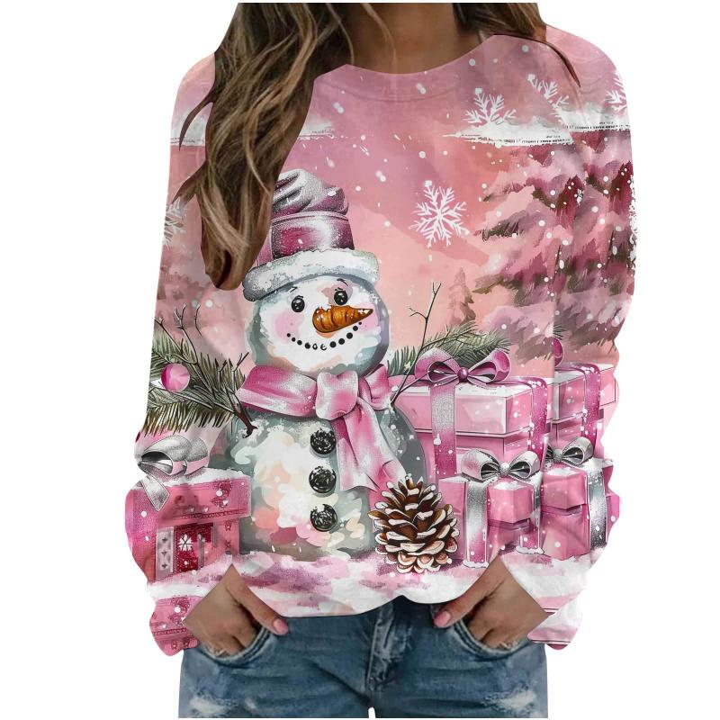 Christmas Snowman Pattern 3D Print Women Round-neck Sweatshirt Fashion Autumn Santa Claus Long Sleeve Cute Ladies Tee Pullover