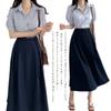 Long Short Sleeve Shirt Belted Puff Sleeve Slip Mixed Material Cute Casual Fashion [CCGGOWMM] Women's Dress, Dress, Dress, Dress, Dress, Dress,