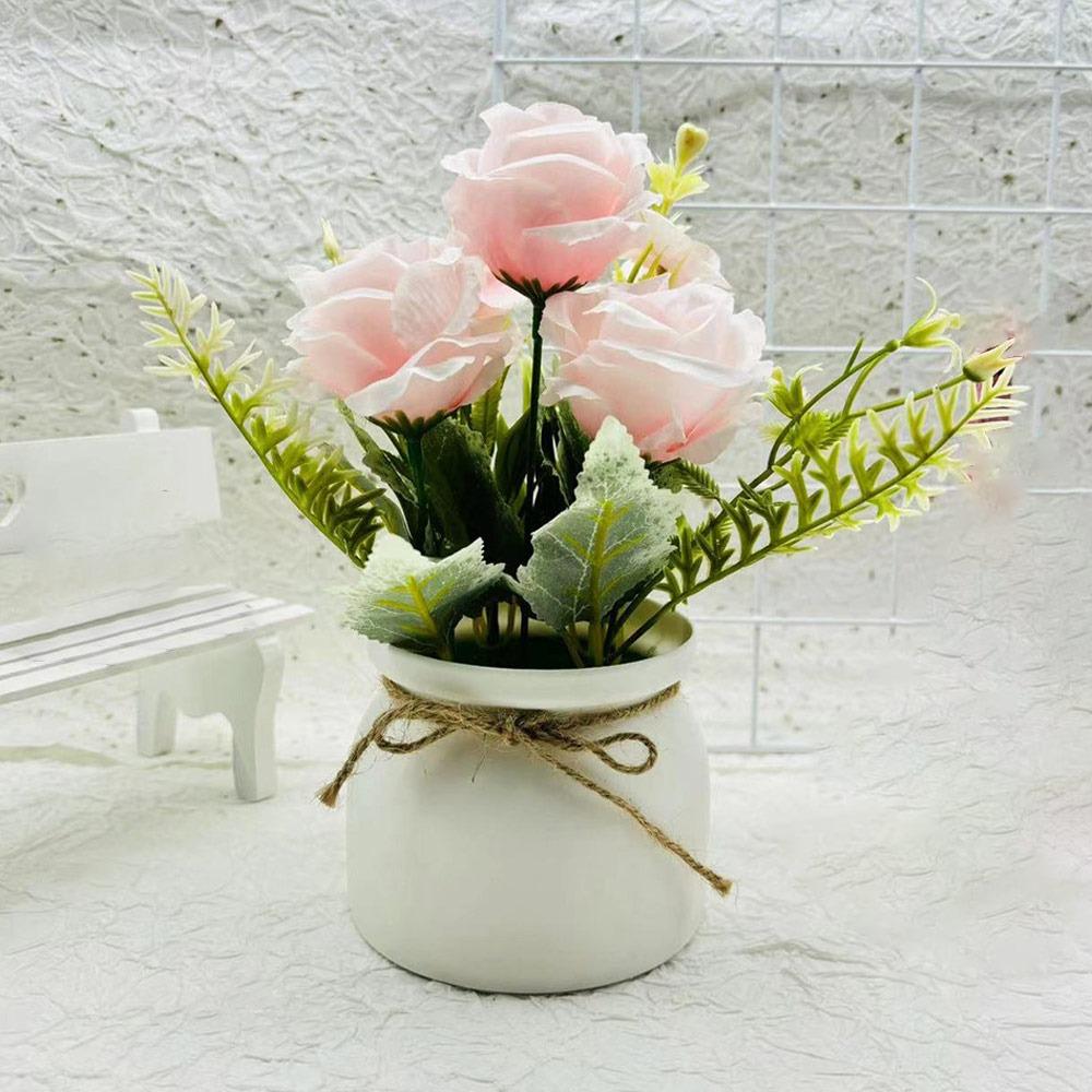 

Реалистичный искусственный горшечный цветок 3 розы Миниатюрный пейзаж Миниатюрные искусственные растения бонсай Уличный декор розовый