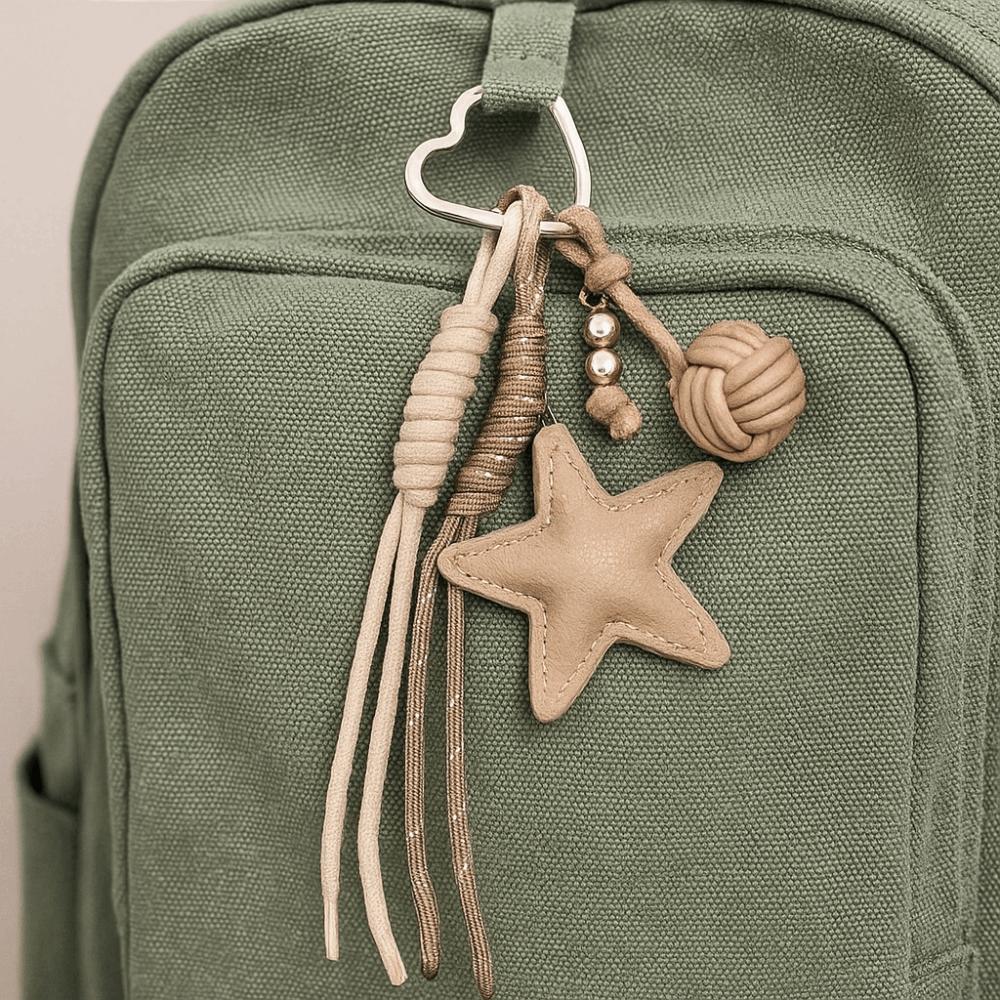 Woven Rope Leather Star Keychain Hanging Star and Ball Pendant  Small Gifts
