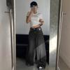 Womens Black Wide Leg Distressed Oversized Denim Jeans High Waist Long Trousers Streetwear Style