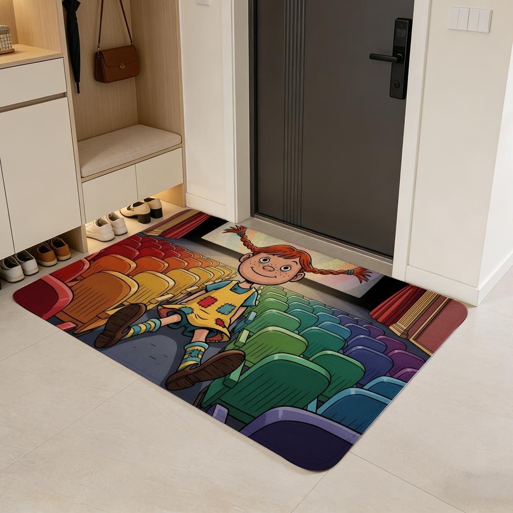 

character P-Pippi Longstocking Floor Mat Flannel Door Mat Non-Slip Absorbent Washable Indoor Home Rug 40x60cm