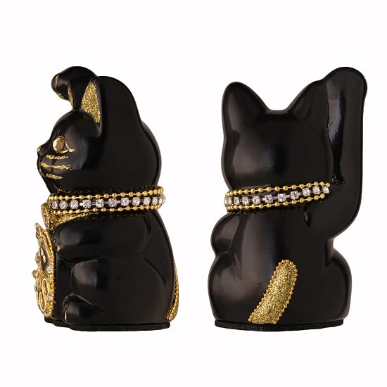 Goen-Neko Millionaire Cat (S-SIZE Black) Right Paw Raised / Ceramic_lucky cat Maneki-neko Beckoning