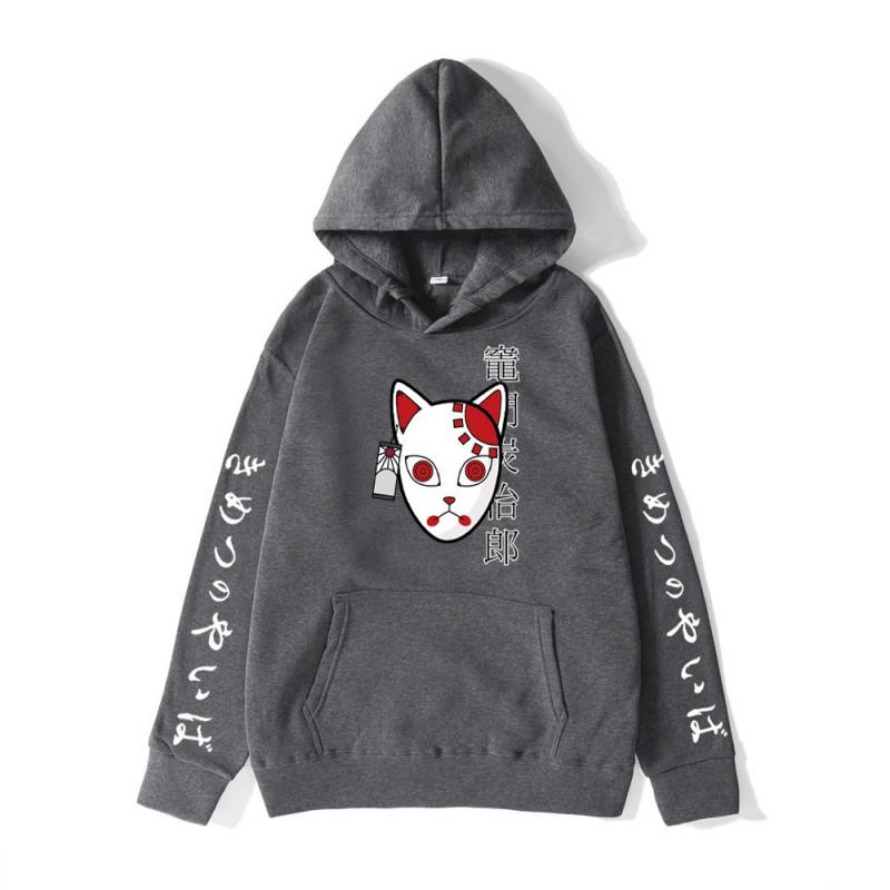 Mens Anime Hoodie Inspired By Demon Slayer Kamado Tanjirou Print Loose Fit Cotton Blend Winter Casual Sweatshirt