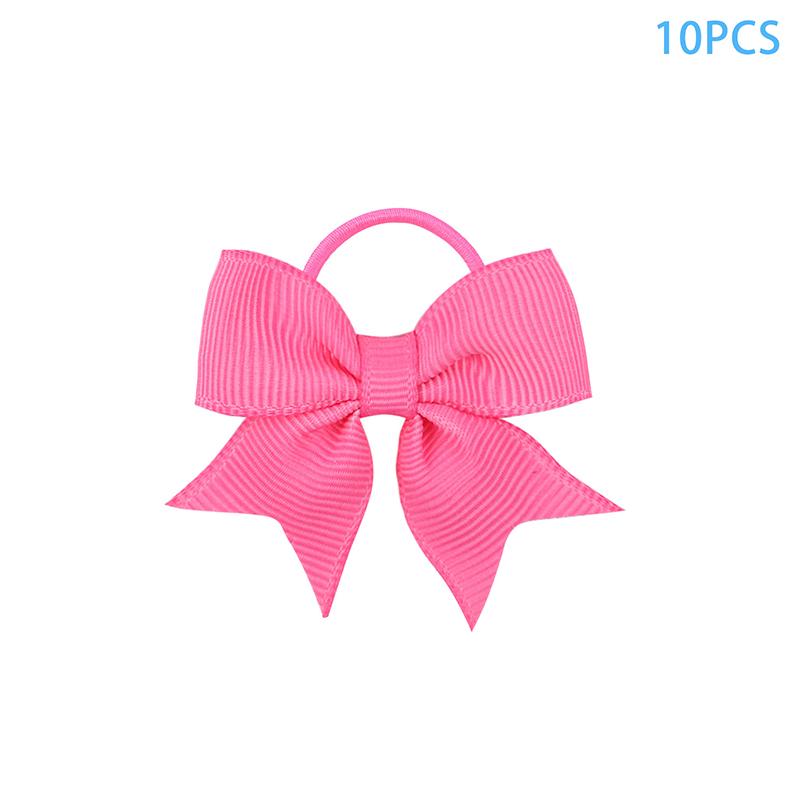 10Pcs  Color Grosgrain Ribbon Bows Elastic Hairties Hair Bands Girls Spring Head Rope Hair Accessories