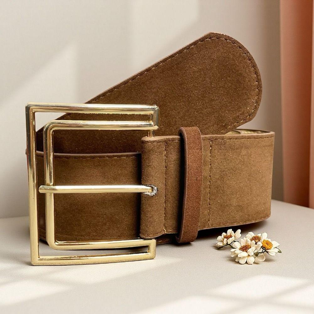 Pin Buckle Suede Leather Belt Versatile Wide Waistband Women Waist Belt  Coat Skirt Decoration