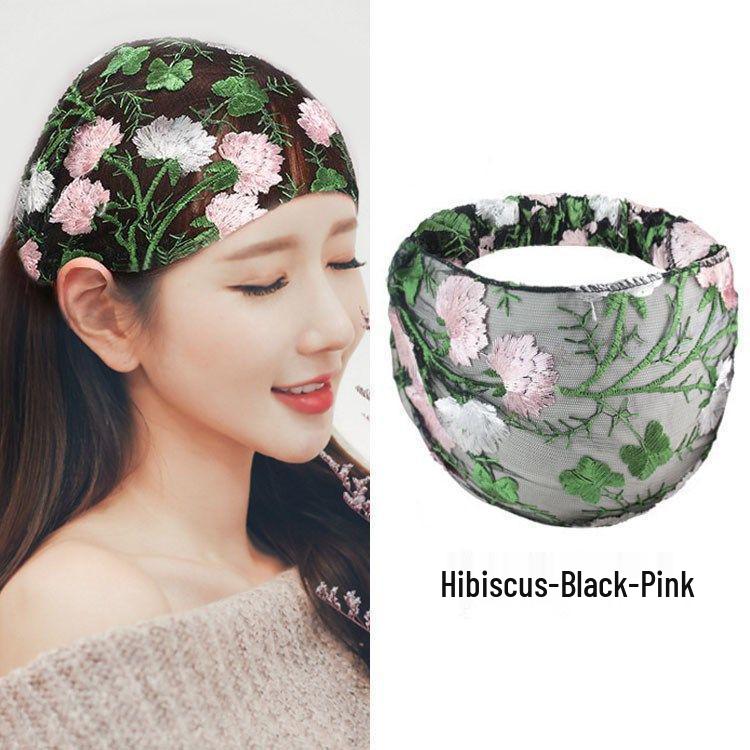 Spring & Summer Women's Embroidered Wide Headband - Sweet Korean Style Hair Accessory