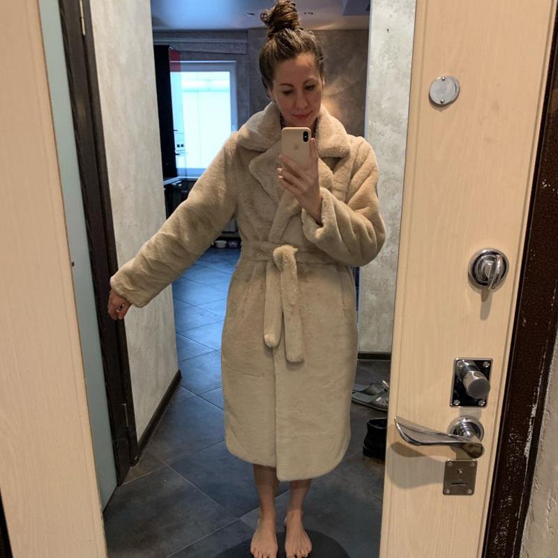 2024 Extra Long Plus Size Women's Faux Rabbit Fur Coat - Warm Winter Outerwear