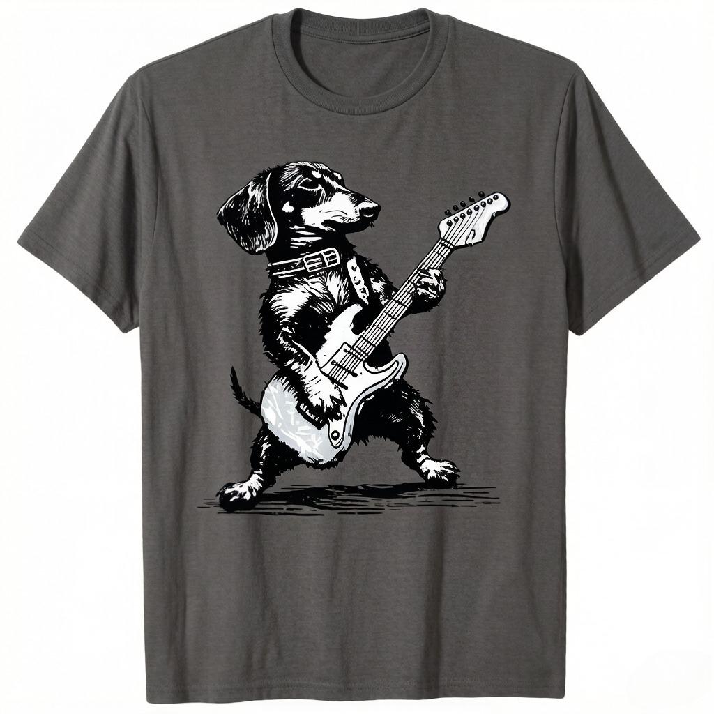 Vintage Dachshund Weenie Playing Guitar TShirt Dog Unisex Music Lover Y2k Graphic Outfit Funny Rock Hip Hop Streetwear Saying Tee M