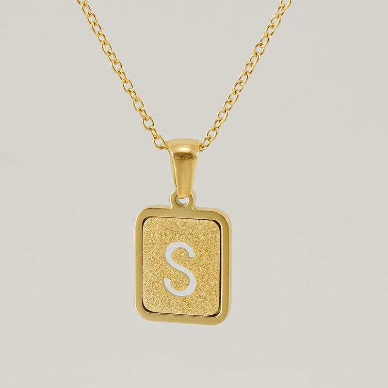26-Letter Gold Sand Pendant Necklace for Women: Summer Collection, European/American Style, Titanium Steel, and 18K Stainless Steel Clavicle Chain.