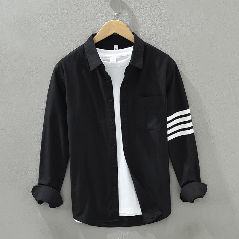 

Мужская осенняя полосатая рубашка-кардиган с длинным рукавом L чёрный