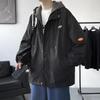 Men's Plus Size Hooded Windbreaker: Trendy Two-Piece American Style Jacket, Loose Waterproof Workwear for Spring/Autumn.