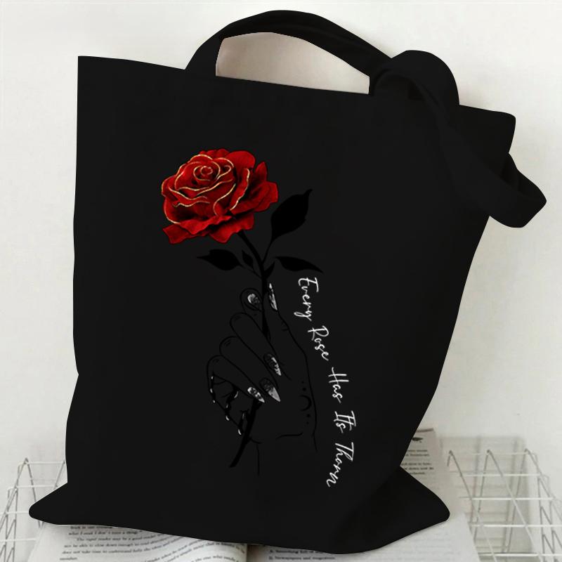 Printed Shoulder Bag Women's Vintage Plant Flower Style Shopping Bag Teen Fashion Floral Canvas Women's Handbag