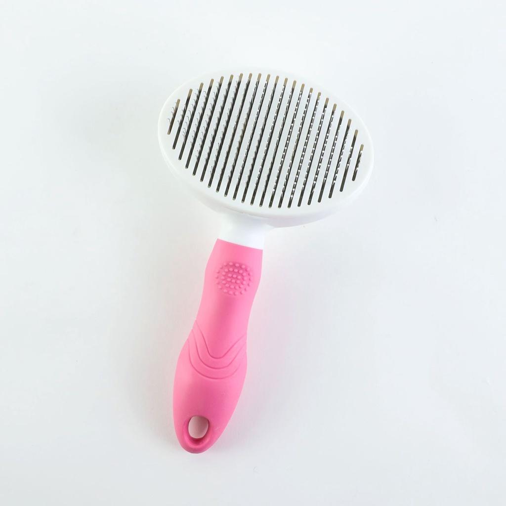 

Pet Hair Comb Push Plate Automatic Hair Removal Beauty Cleaning Round Comb Head розовый