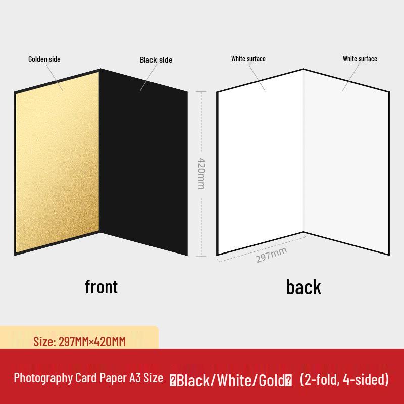 A3/A4 Photography Cardboard Reflector for Fill Light - Black, White, Silver, Gold