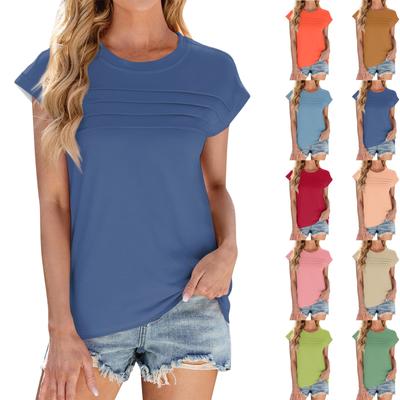 Women's Fashion Casual Basic Textured Solid Color Neck T-Shirt Vest Top