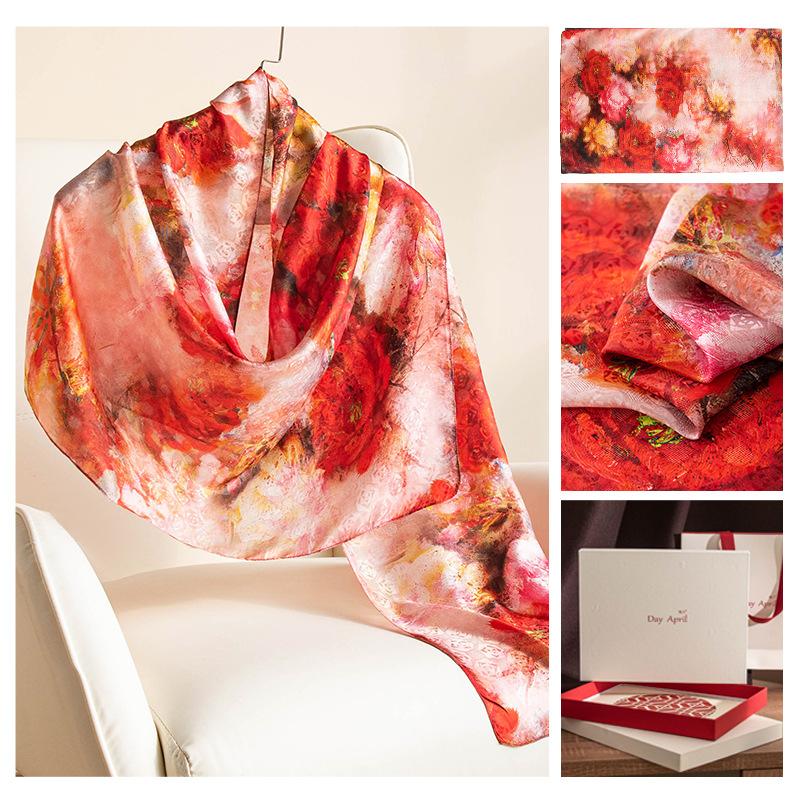Autumn new jacquard shawl Chinese mulberry silk scarf available in all seasons Multifunctional scarf 55*170cm
