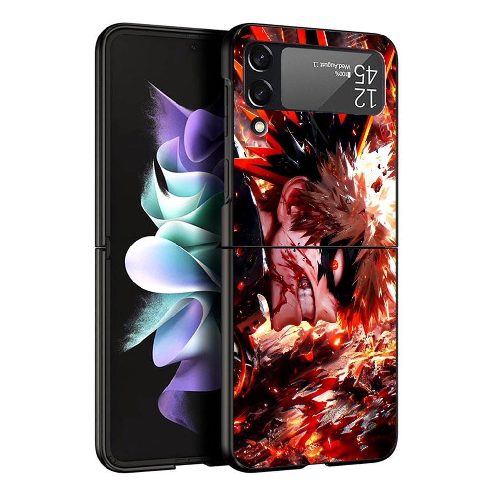 Bakugou Katsuki MHA My Hero Coque de téléphone noire Pour Samsung ZFlip7 ZFlip6 ZFlip5 ZFlip4 ZFlip3 5G Rigide Protectrice Galaxy Z Flip 3 4