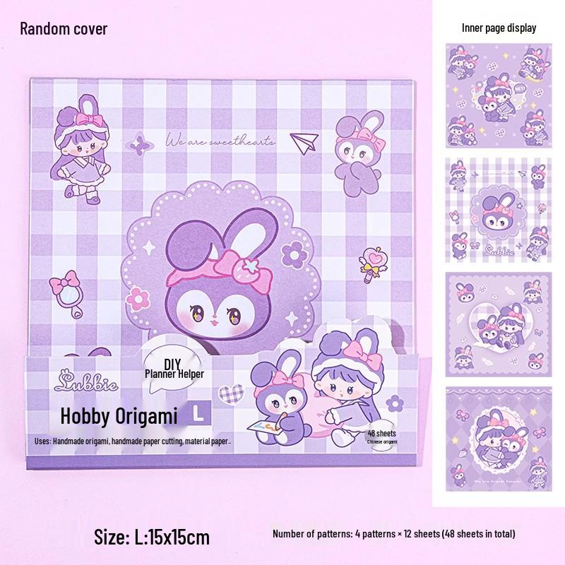 Purple Star Rabbit Origami Paper - Double-Sided, Cartoon Patterned for Kids
