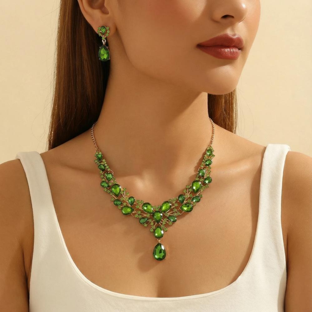 European and American cross-border Amazon bridal rhinestone necklace earrings set luxury fashion women's party and banquet accessories