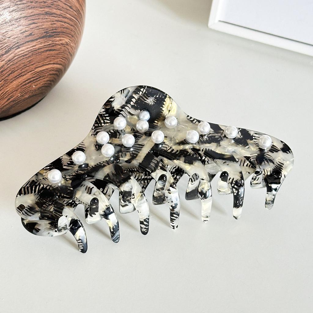 Fashionable Large Acetate Hair Claw With Pearl Accents Versatile For Any Occasion
