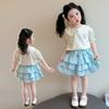 Girls' summer short sleeved set 2026 new baby shirt cake skirt two-piece set children's summer stylish clothes