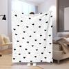 Contemporary Black Heart & Dot Flannel Blanket, Soft Machine Washable for Sofa Office Camping Travel Gift
