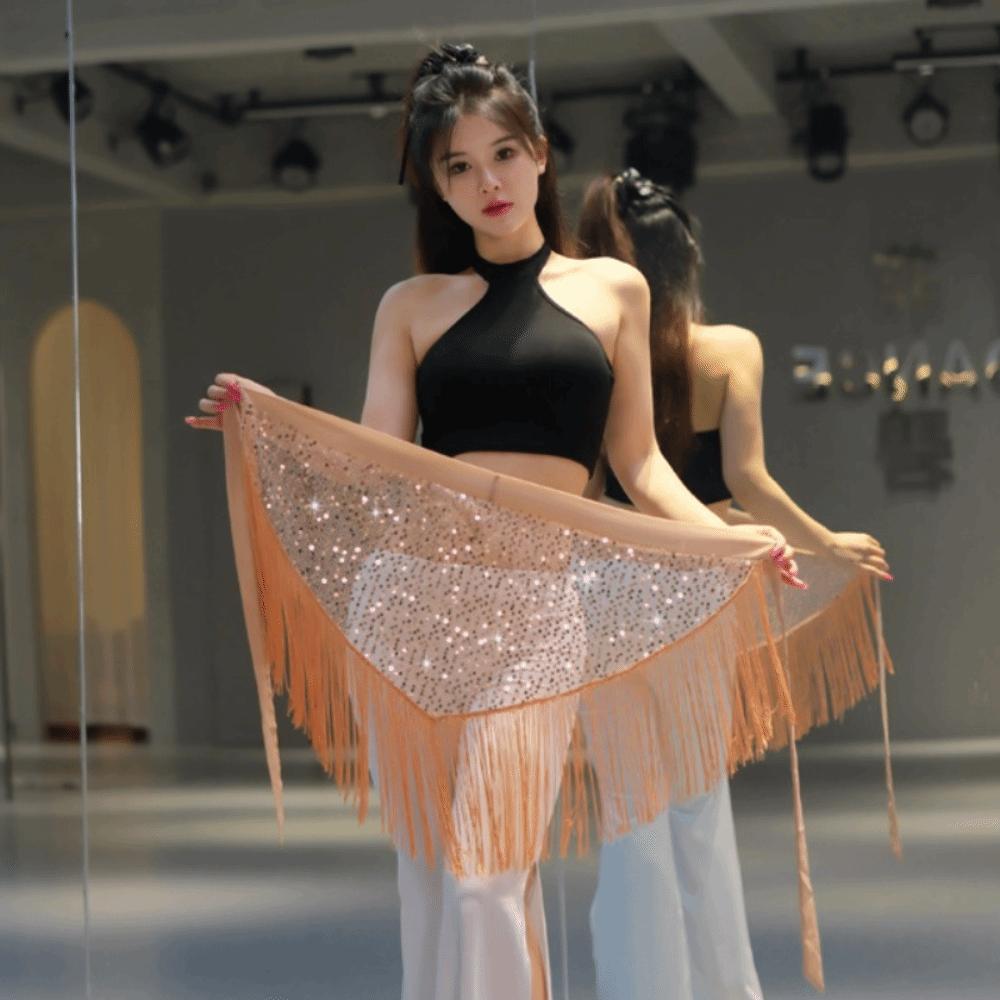 One Size Belly Dance Hip scarf Spandex Oriental Dance Scarf Shiny Hip Scarf Dance оранжевый
