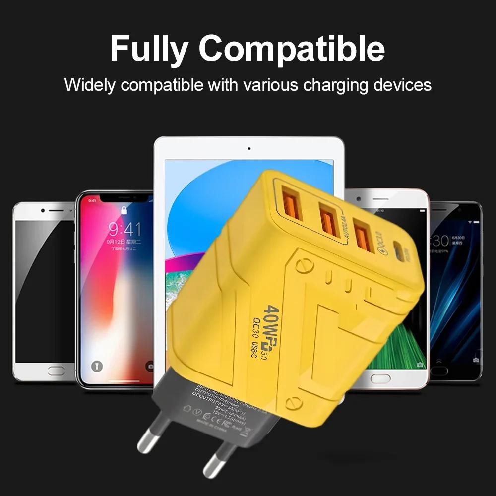 40W USB Chargers Type C Phone Fast Charging Adapter 3 USB 1PD QC 3.0 Wall Charger for IPhone 16 15 14 Pro Max Samsung Xiaomi Huawei